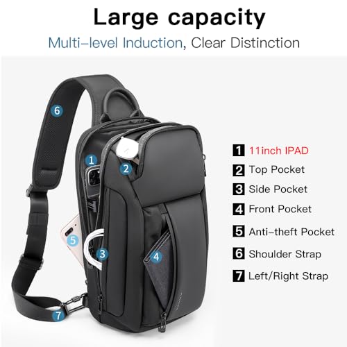 BANGE Men's Crossbody Backpack - Waterproof Shoulder Bag for Travel, Hiking & Daily Commute - color: Grey