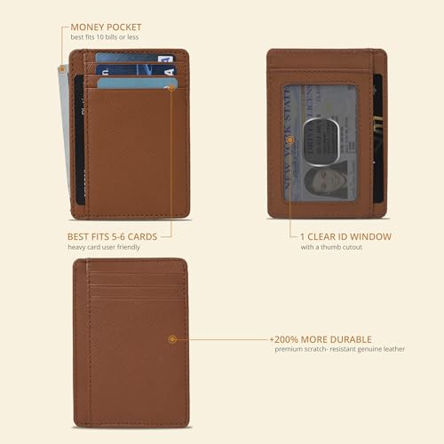 Leather Wallet for Men and Women - RFID Blocking Slim Front Pocket Holder - color: Cognac