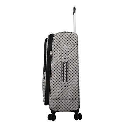 Steve Madden Designer Luggage Collection - Lightweight 24 Inch Expandable Softside Suitcase - Mid-size Rolling 4-Spinner Wheels Checked Bag (Noble Black/Grey, 24in) - color: Noble Black/Grey, size: 24 Inches