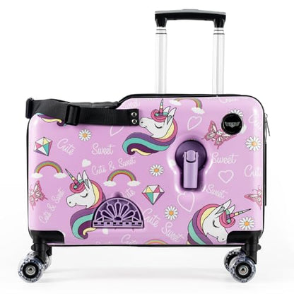 Younglingz LIL FLYER GO Version 2 Ride On Suitcase for Kids | Carry On Luggage with Toddler Seat, Foldable Handlebars, Pedals, and Removable Wheels | Holds up to 80 lbs | Glam | Ages 2-6 - color: Glam V2