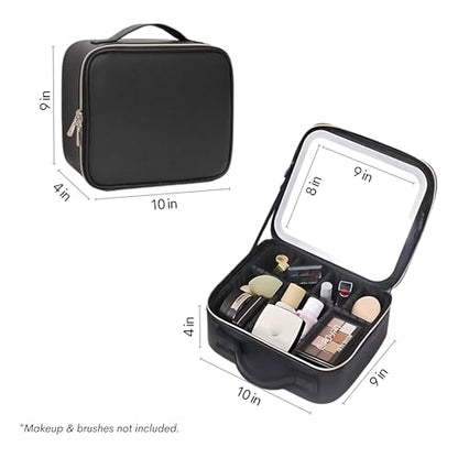 CosmoGlo Lighted Makeup Case With LED Mirror. Portable Travel Vanity Organizer With 3 Light Modes, Adjustable Dividers, Rechargeable, Durable Water-Resistant Bag For gifts for Women And Girls