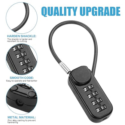 YAODHAOD Cable Locks with Combination, 4 Digit Combination Padlocks,Travel Lock for Suitcases & Bag for School Locker, Gym Locker, Fence, Toolbox, Gate, Case, Hasp Storage （2pcs）(Black, 5.3 inch) - size: 5.3 inch