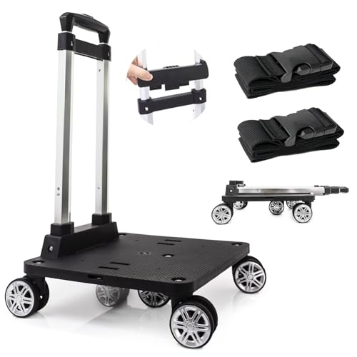 Backpack Trolley with 5 Swivel Wheels, Large Base Folding Luggage Cart - size: 5 Wheels with Larger Base
