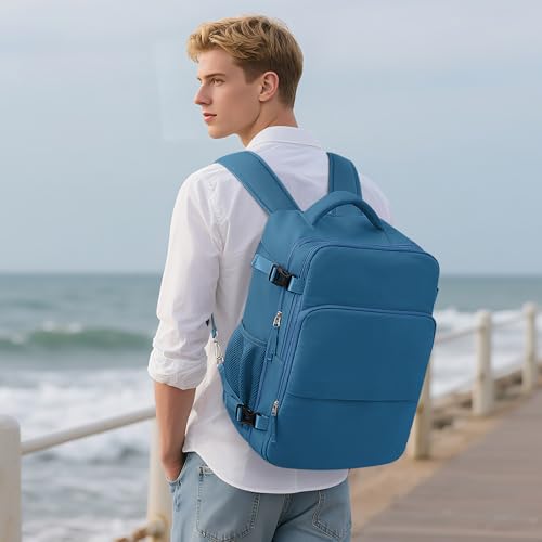Sinaliy Travel Backpack for Men Women, Airline Approved Personal Item Bag - color: Deep Blue, size: Large
