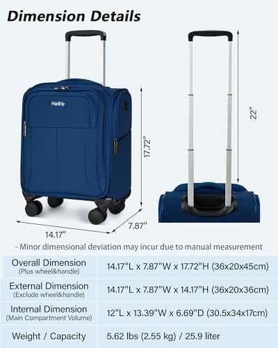 HanTrip 16 Inch Underseat Small Carry On Luggage with Spinner Wheels, Blue - color: Blue