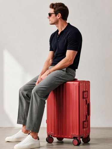 All Aluminum Carry On Luggage,Zipperless Hard Shell Suitcase,Red - color: Red