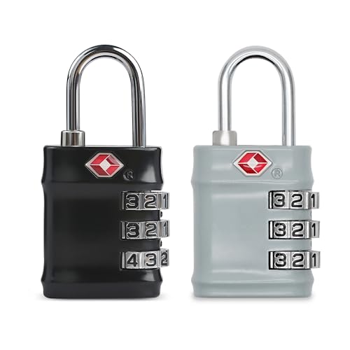 Luggage Locks TSA Approved 2 Pack, Combo Lock for Gym Locker, Small Combination Padlock, Padlock with Code for Travel Essentials, Suitcase, Zipper, Locker, Cabinet, Gun Case, Tool Box - color: Black+Gray, style: Steel Shackle