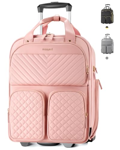 Arcoyard Underseat Carry On Luggage with Wheels, 17.3" Personal Item Bag - color: Pink