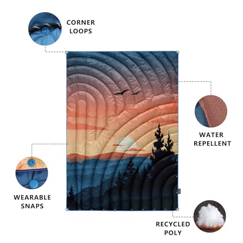 Puffy Camping Blanket,Large Camp Blanket Outdoor Camping Quilt Waterproof - color: Sky Birds, size: 52x75"