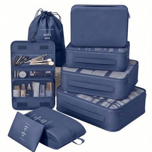 8 Set Packing Cubes for Travel-Navy Blue - color: Navy Blue