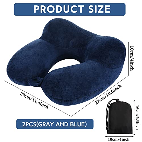 Sintuff 2 Inflatable Neck Pillow Airplane Travel, Light Gray and Dark Blue - color: Light Gray and Dark Blue