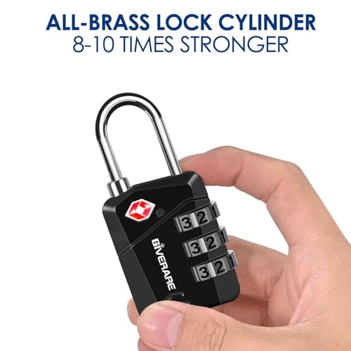 2 Pack TSA Approved Travel Luggage Locks, Metal Combination Lock, Alloy Keyless 3-Digit Padlocks, TSA Accepted Compatible Padlock for Gym Locker, Golf Bag Case, Backpack, Black-by GIVERARE