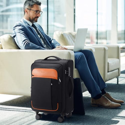 Softside Expandable Carry On Luggage, 20in Carry on Suitcase with Wheels - color: Black Brown