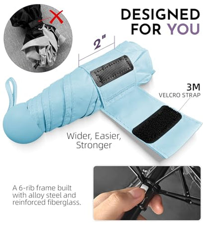 Umbrella Travel Size Mini Umbrella with UPF 100+ UV Rain Protection - color: Blue