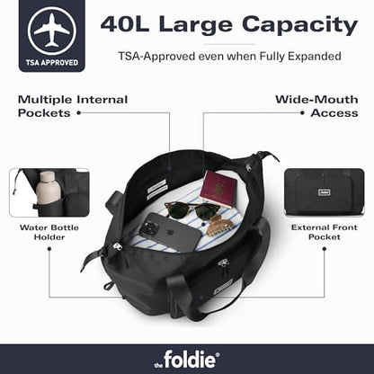 The Foldie Foldable Travel Bag for Women - 40L Weekender Bag with Multiple Pockets - Carry On Expendable Travel Bag - color: Black