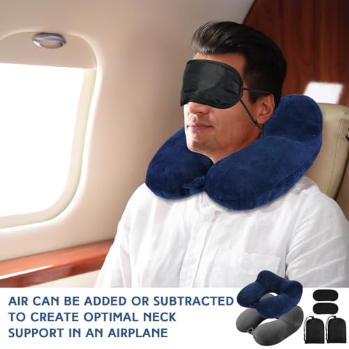 Sintuff 2 Inflatable Neck Pillow Airplane Travel, Blue and Dark Gray - color: Blue and Dark Gray