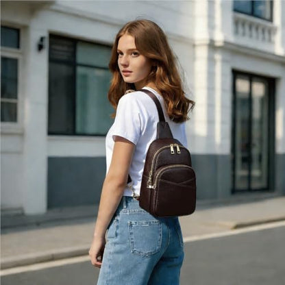 Anti Theft Sling Bag Leather Fanny Pack for Women Medium, Coffee - color: Coffee