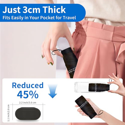 Compact Mini Windproof Travel Umbrella-UPF 50+ Sun & Rain Protection, Small Folding Design Fits in Pocket or Purse, Lightweight Portable with Case for Women, Men & Kids - color: Black 2