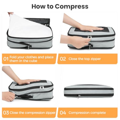 BAGAIL Compression Packing Cubes for Travel Essentials, 8 Set-Gray - color: Gray, size: 8 Set