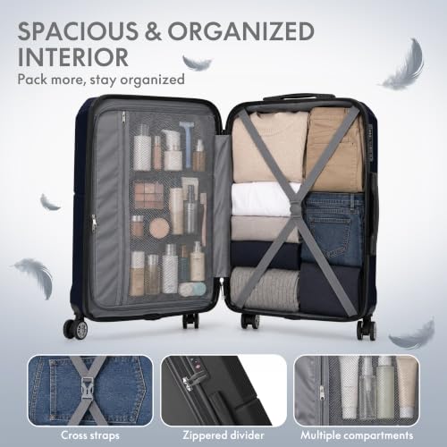 3-Piece ABS Hardshell Luggage Set, Lightweight Durable Suitcases with 4 Silent Spinner Wheels, TSA Lock & Scratch-Resistant Surface, 20"/24"/28", Black - color: Black+Solid
