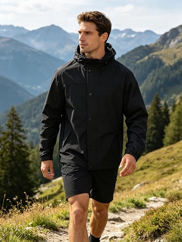 UIQUR Mens Lightweight Packable Waterproof Rain Jacket Windbreaker - color: Black, size: 4X-Large