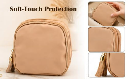 2‑Layer Travel Jewelry Case, Portable Faux Leather Jewelry Organizer - color: Khaki