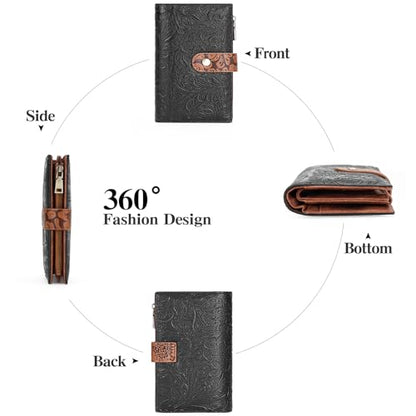 GOIACII Women's Wallet RFID Blocking Leather Trifold Credit Card Holder - color: B04 Black & Brown