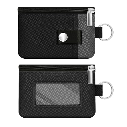 Minimalist RFID Blocking Small Wallet with ID Window,WaterResistant Zip Id Case Wallet with Lanyard Keychain for Cards,Cash,Travel,Women,Men (Black/DarkGrey) - color: Black/DarkGrey