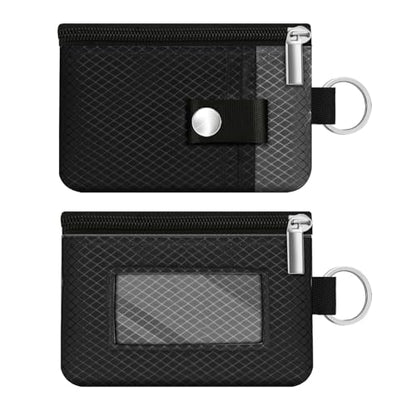 Minimalist RFID Blocking Small Wallet with ID Window,WaterResistant Zip Id Case Wallet with Lanyard Keychain for Cards,Cash,Travel,Women,Men (Black/DarkGrey) - color: Black/DarkGrey
