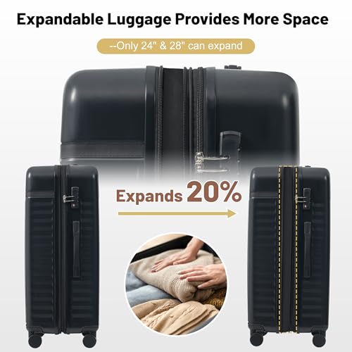 Merax Luggage Sets Front Opening,2 Piece Hardshell Suitcase with Bag - color: Black+bag, style: 2-piece Set