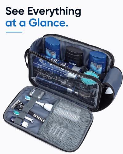 ZEEMO Travel Toiletry Bag for Men, Full Open Dopp Kit with Dual Compartment - color: Green, size: Large