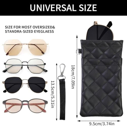 Double Eyeglass Case Soft Dual Glasses Case for Women Men Travel Squeeze Top Sunglasses Cases Eyeglasses Pouch - color: Black+black