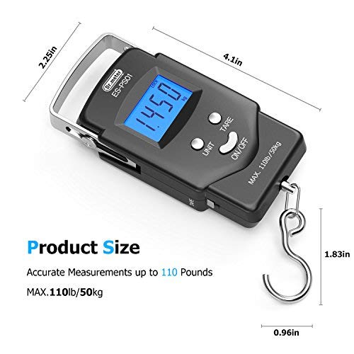 Dr.meter Fish Scale, 110 lb Digital Luggage Scale with Tape - color: Black