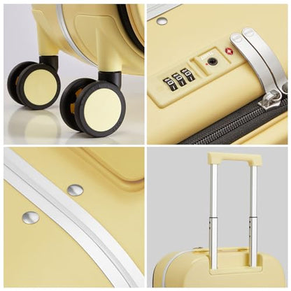 mixi Luggage Suitcase with Spinner Wheels, 24'' Checked Travel Luggage Aluminum Frame PC Hardside with TSA Lock & Cover - Lark Yellow - color: Lark Yellow, size: 24-inch