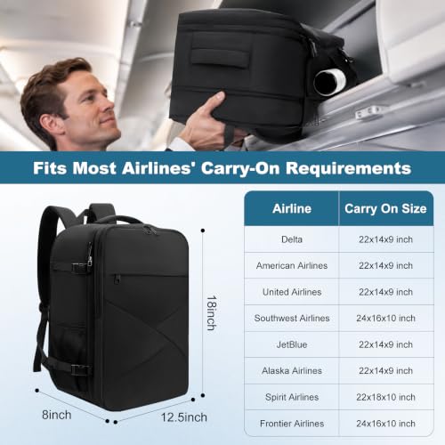 Roomy Travel Backpack,Expandable Carry On Backpack,Black - size: 18.4INCH(18 x 12.5 x 8)