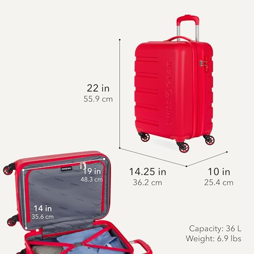 SWISSGEAR Signature Hardside Expandable Carry-On Spinner Luggage, ABS Construction, TSA-Friendly Lock, and Built-In Cupholder, Red, 19-Inch - color: Red, size: Carry-On 19-Inch
