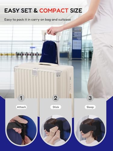 Travel Pillow for Airplanes Head Strap Support, 3D Eye Mask | 360 Airline Sleep Support Headrest Pillow No Bobbing Head Sleeping Aid Travel Essentials Long Flights/Car/Trip Faded Blue - color: Faded Blue