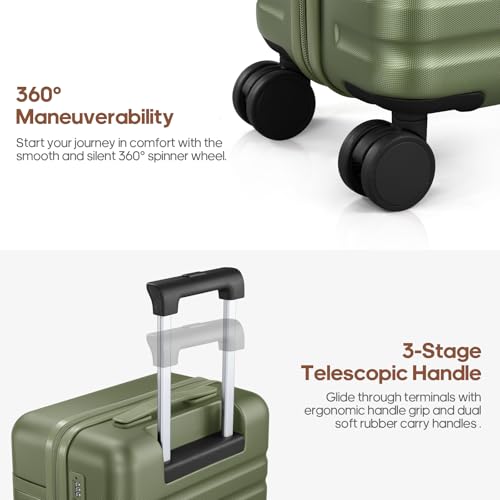 Luggage Sets 7 Piece,Hardside Large Checked Suitcase with Backpack Set - color: Amry Green, size: 7-Piece Sets