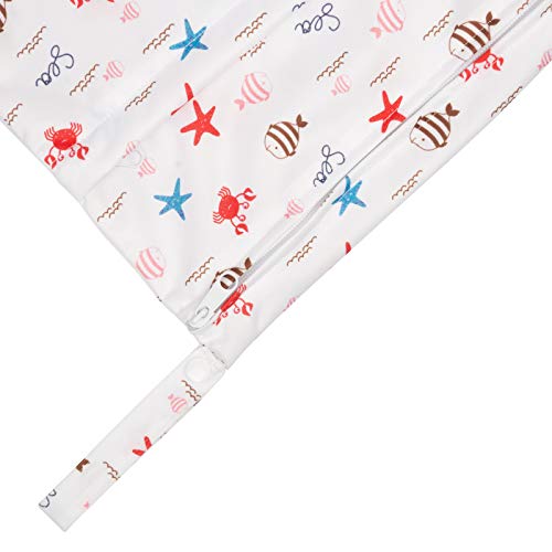 ALVA 2pcs Wet Dry Bags for Diaper Bag Waterproof Reusable with Two Pockets - color: Sea animals