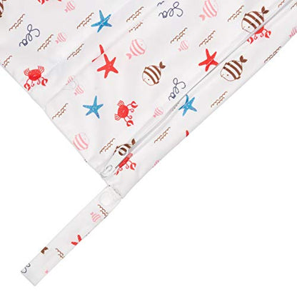 ALVA 2pcs Wet Dry Bags for Diaper Bag Waterproof Reusable with Two Pockets - color: Sea animals
