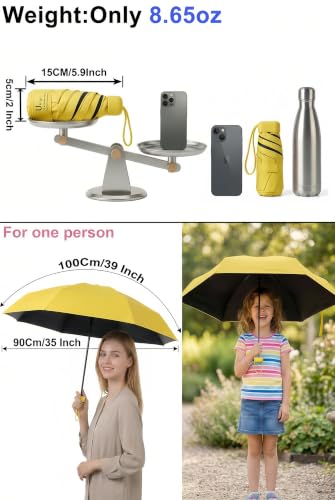 BAODINI Travel Mini Umbrella With UV Sun Protection, Compact Pocket Size - color: Yellow