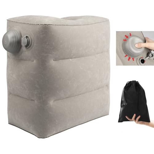 Inflatable Foot Rest for Air Travel,Airplane Travel Foot Rest Adjustable Height,Car/Airplane,Footrest Pillow with Pump for Office,Airplane,Train,Cars,Home - color: Grey