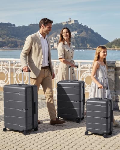 Coolife 3 Piece Luggage Set Suitcase Hardside with Spinner Wheels - color: Charcoal-New2.0, size: 3 Piece Set (20/24/28 in)