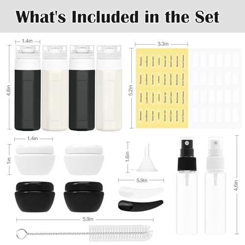 Redfly Travel Bottles for Toiletries 3oz, 17 Pack Travel Size Containers - color: Black&White, size: 17Packs