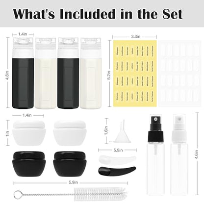 Redfly Travel Bottles for Toiletries 3oz, 17 Pack Travel Size Containers - color: Black&White, size: 17Packs