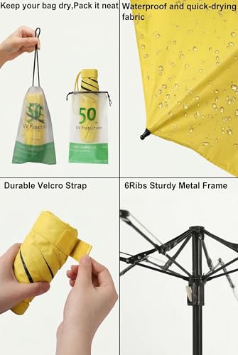 BAODINI Travel Mini Umbrella With UV Sun Protection, Compact Pocket Size - color: Yellow