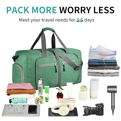 Dimayar 65L Foldable Duffle Bag, Travel & Weekender, Overnight, Gym - color: Forest Green, size: 65L