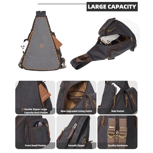 KL928 Canvas Sling Bag - Casual Crossbody Shoulder Daypack Rucksack Backpack for Men Women, Black - color: Black