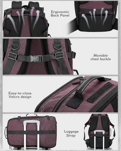 Gonex Travel Backpack, 40L Expandable Carry On, 3-in-1 Convertible - color: Dark Red