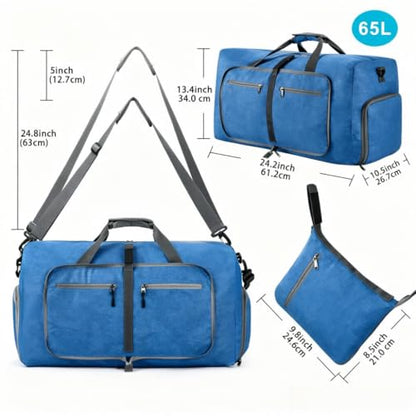 Travel Duffle Bag, Lightweight Checked Luggage with Shoe Compartment, Water-Resistant Weekender Overnight Bag for Women - color: K Light Blue